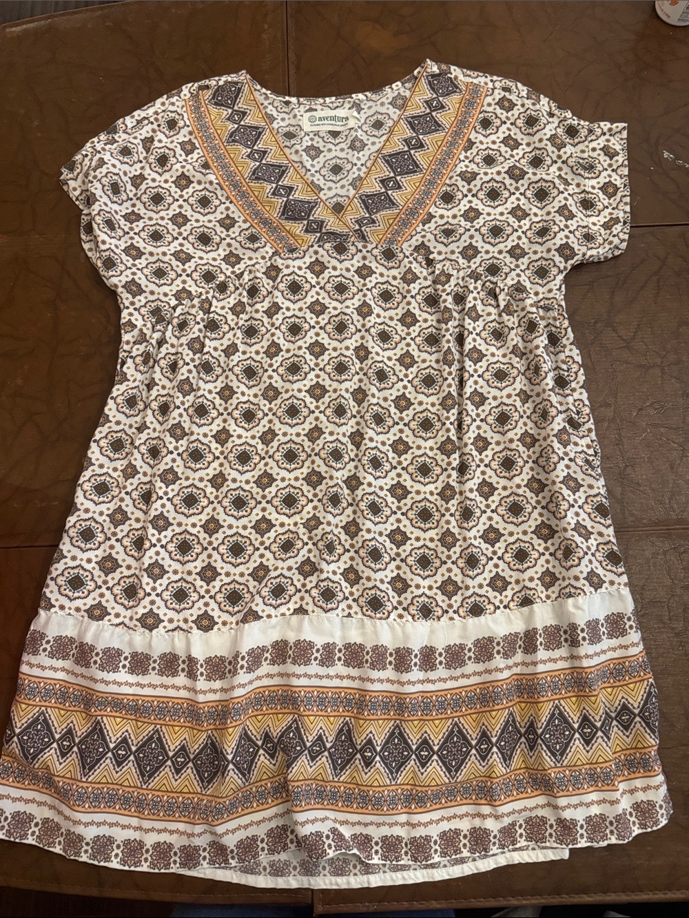 Aventura Brown, Cream & Yellow Printed Casual Dress